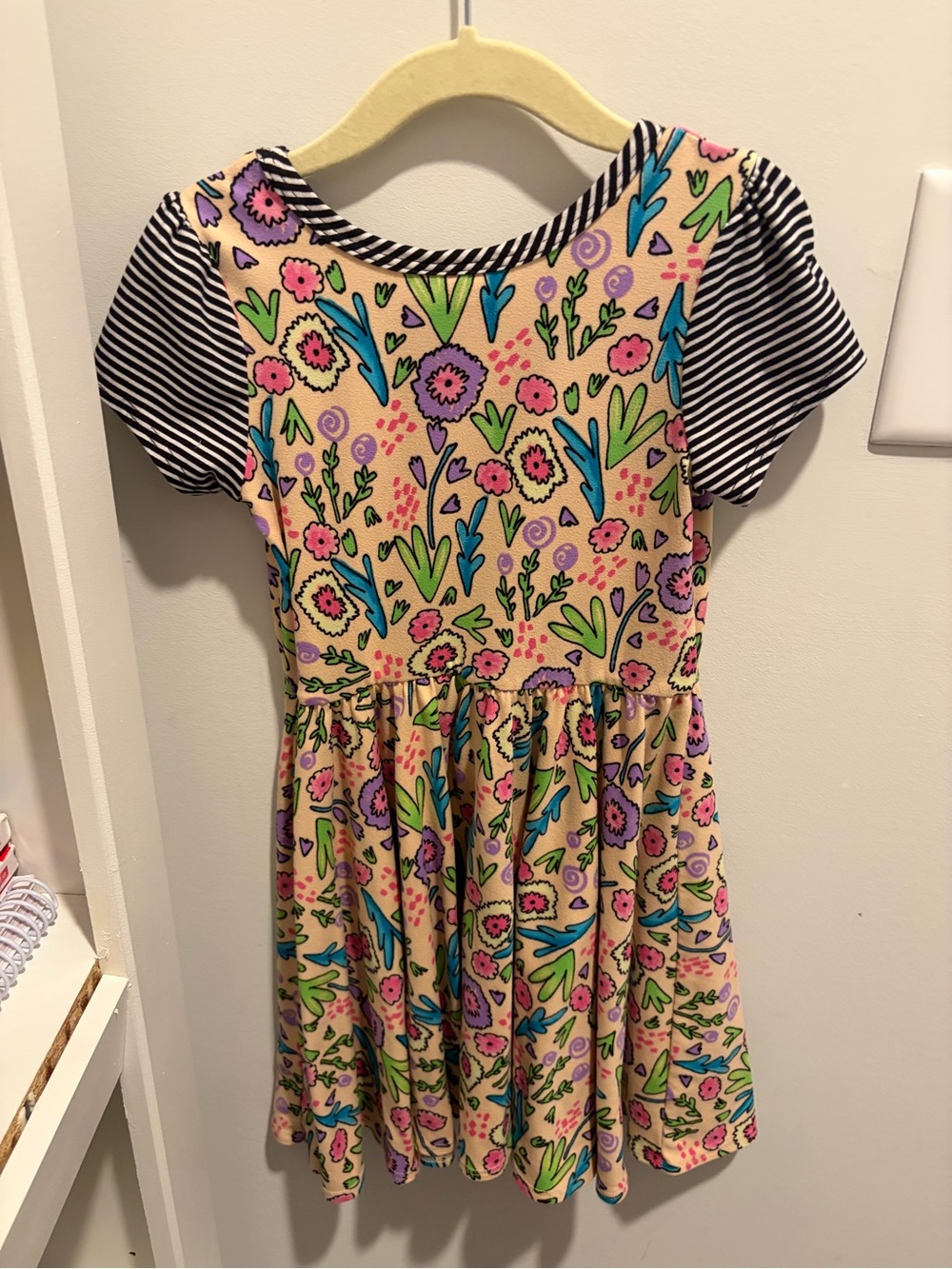 Dot Dot Smile Short Sleeve Dress with Black-White Stripes